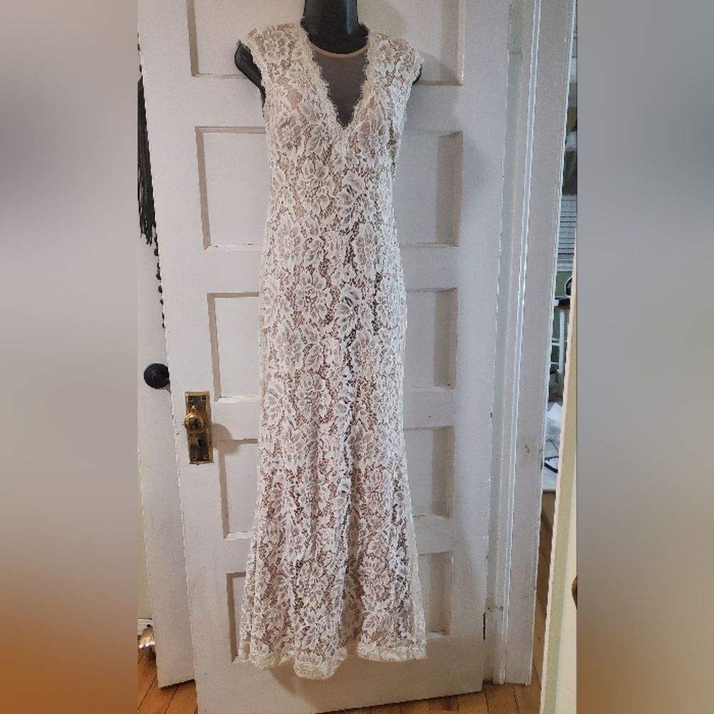 Betsy & Adam Cream Lace Wedding Dress